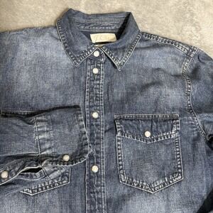 J.Crew Women Long Sleeve Slim Denim Snap Button-Up Jacket Blue Size 4 Pearl Snap